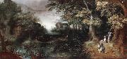 Claes Dircksz.van er heck A wooded landscape with huntsmen in the foreground,a town beyond USA oil painting artist